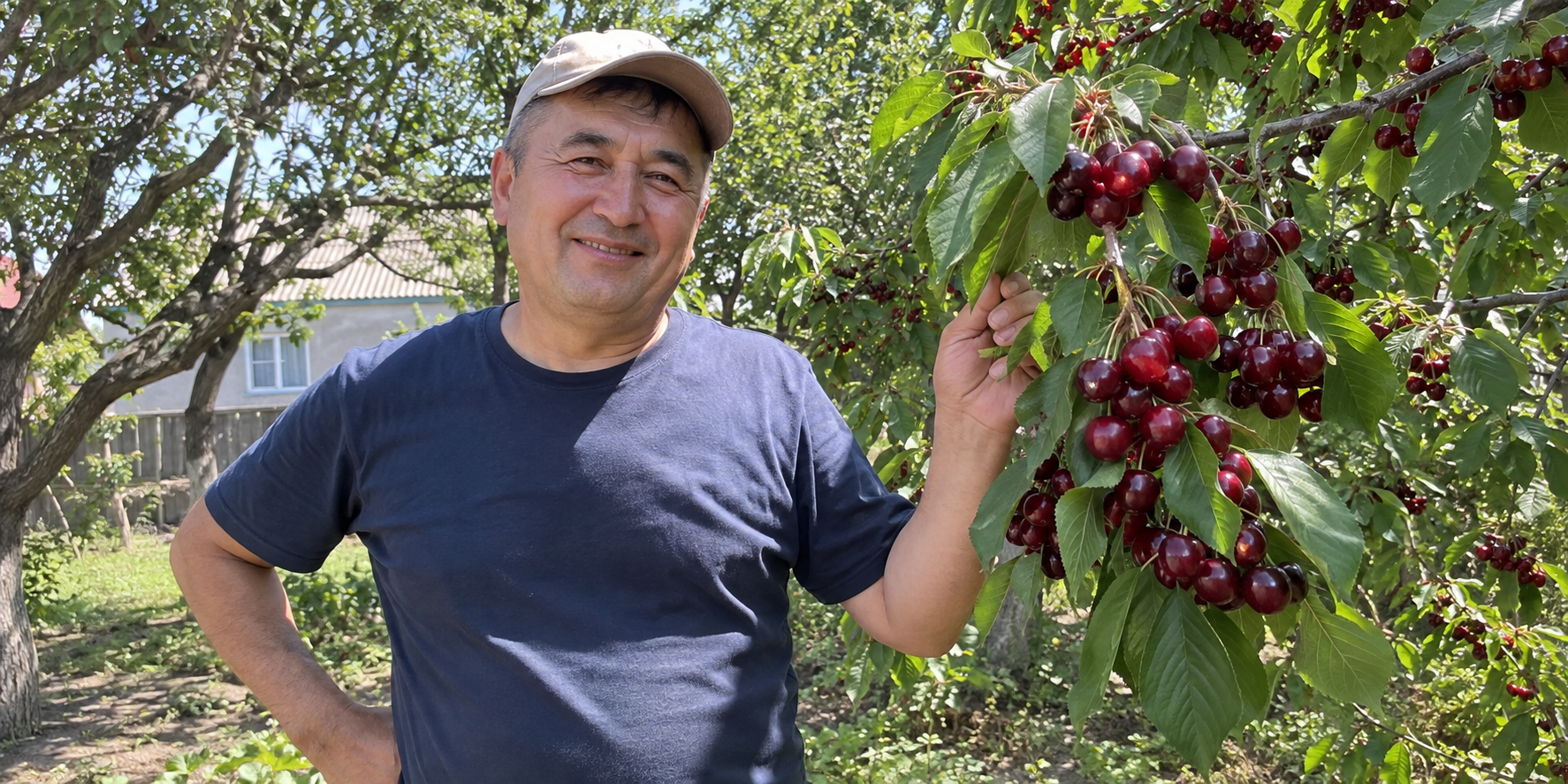 Крупная сочная тёмно-красная черешня
